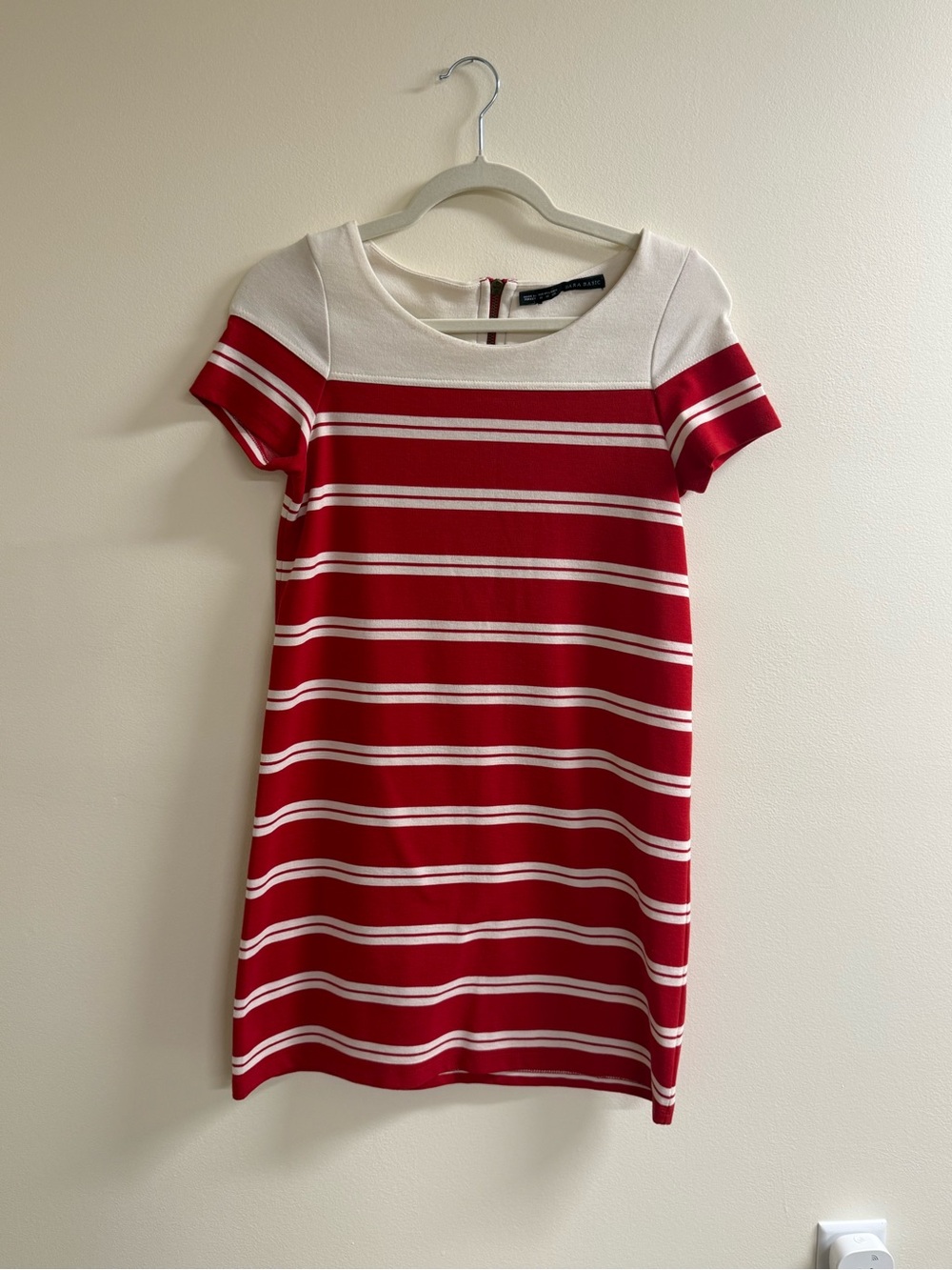 Zara Red and White Striped Short-Sleeve Mini Dress